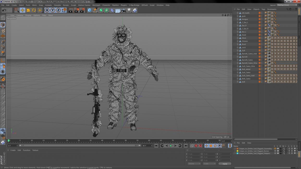 3D Sniper in Ghillie Suit Rigged for Cinema 4D model