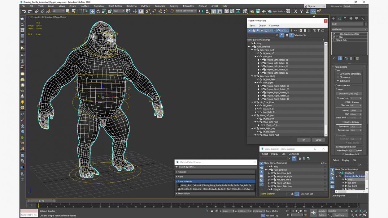 3D Roaring Gorilla Animated Rigged