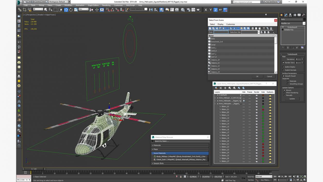 3D Army Helicopter AgustaWestland AW119 Rigged model