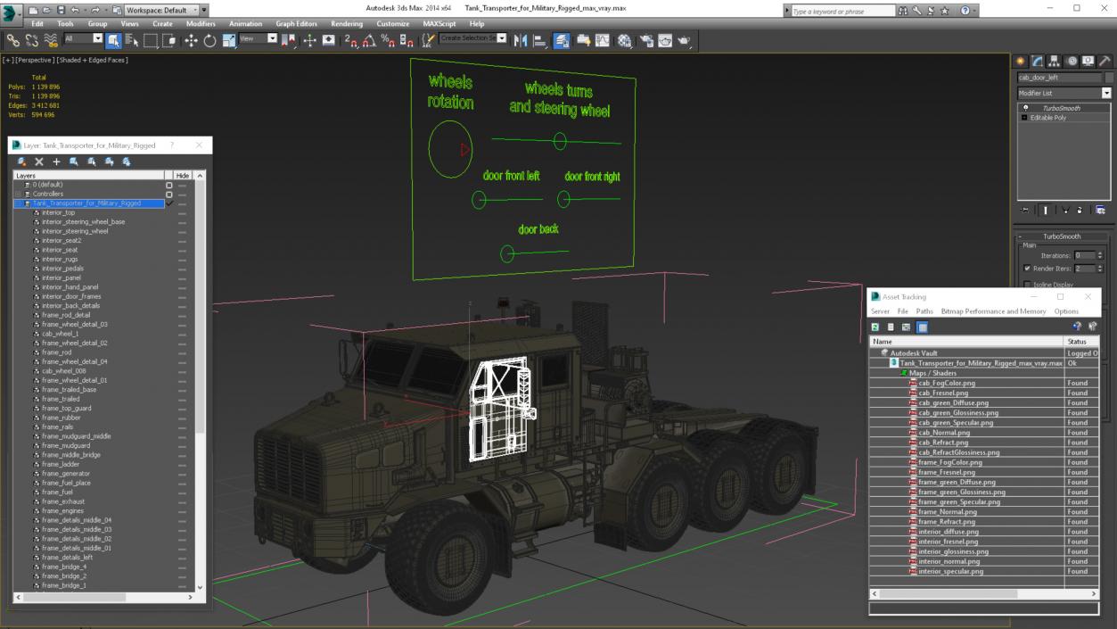 3D Tank Transporter for Military Rigged