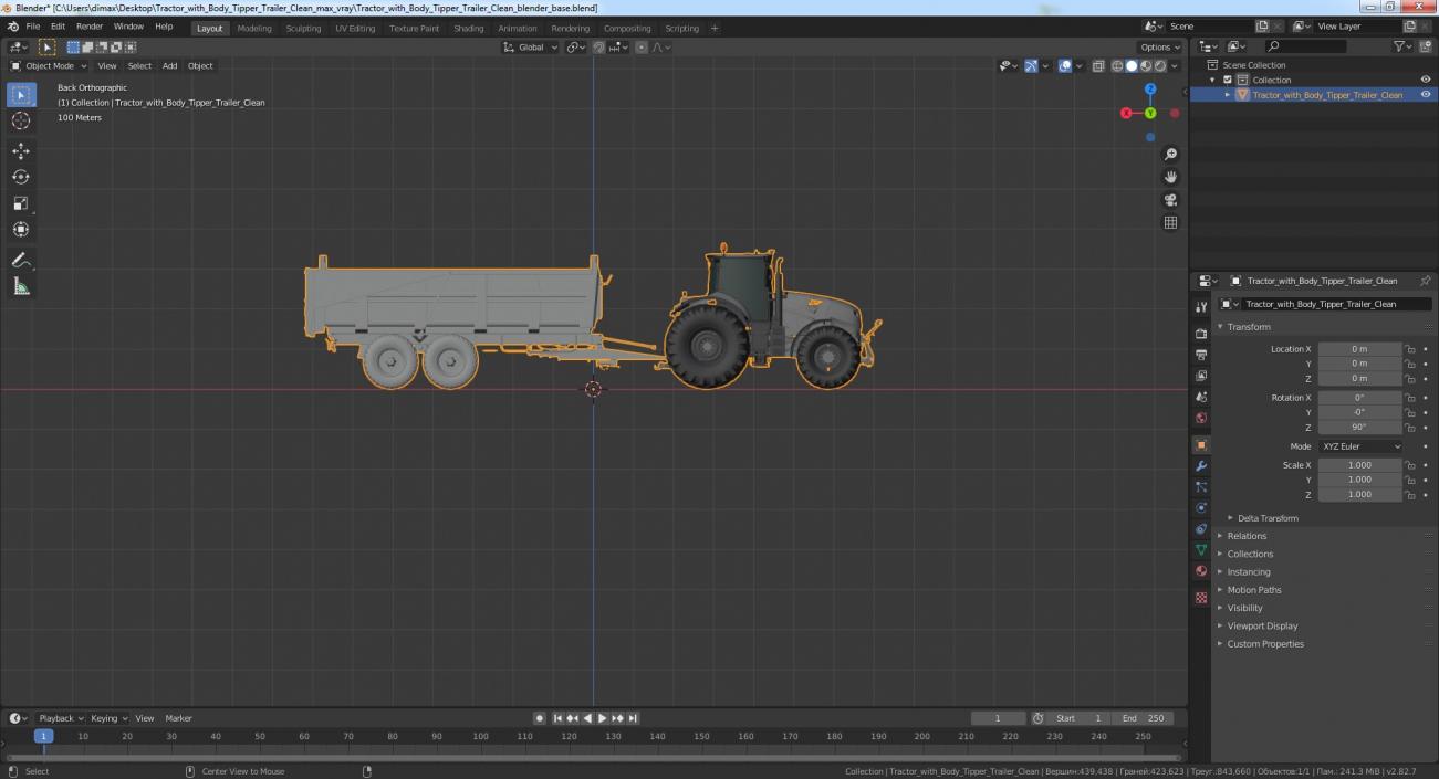 3D Tractor with Body Tipper Trailer Clean model