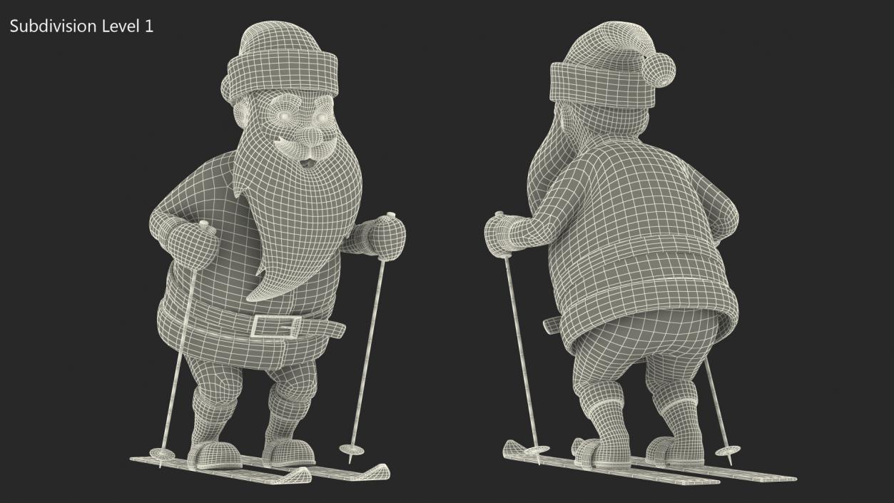 3D Skiing Santa Claus Cartoon Character