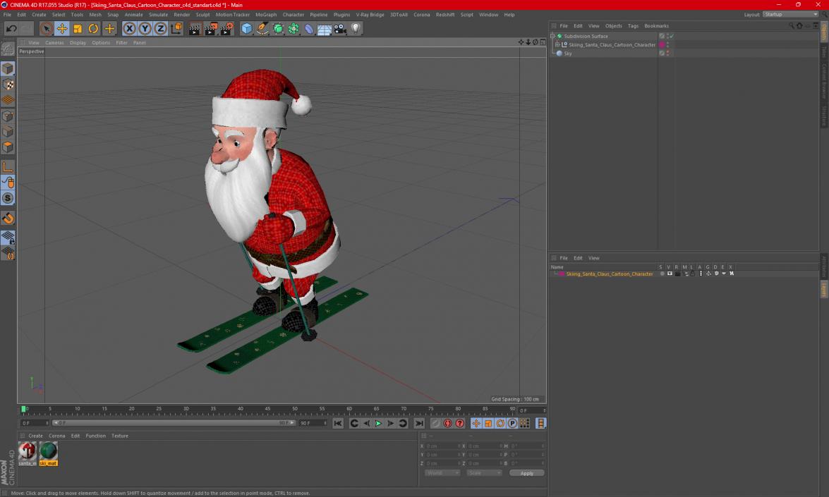 3D Skiing Santa Claus Cartoon Character