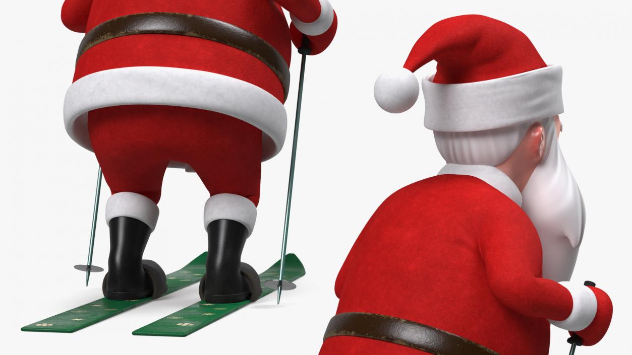 3D Skiing Santa Claus Cartoon Character