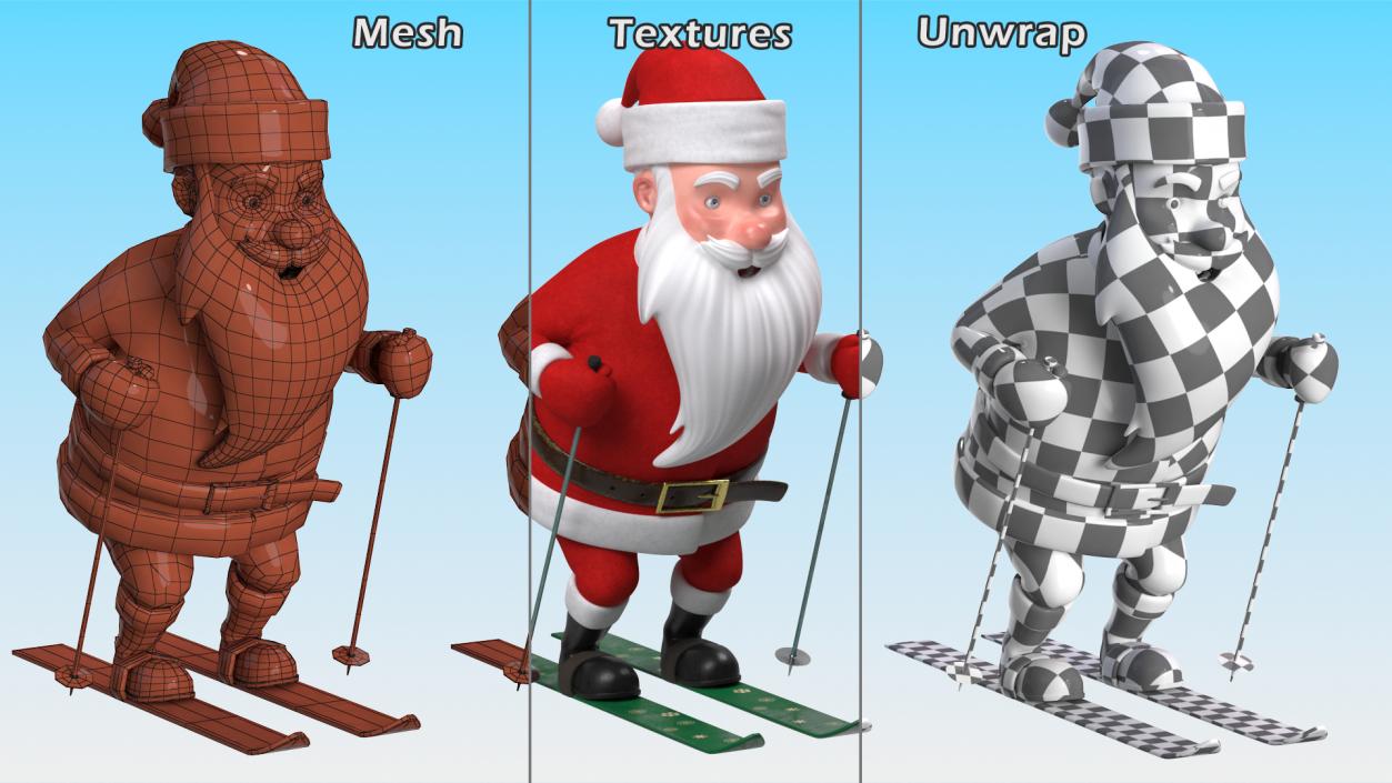 3D Skiing Santa Claus Cartoon Character