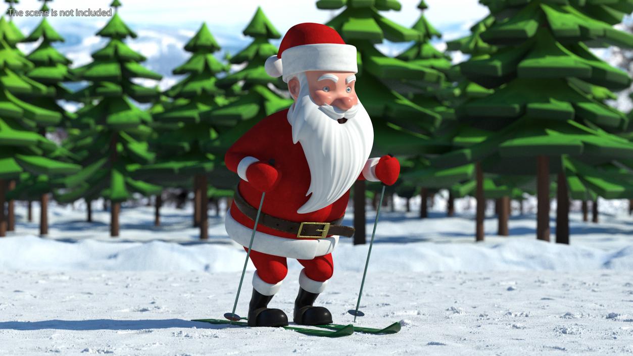 3D Skiing Santa Claus Cartoon Character