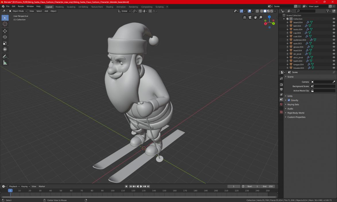 3D Skiing Santa Claus Cartoon Character