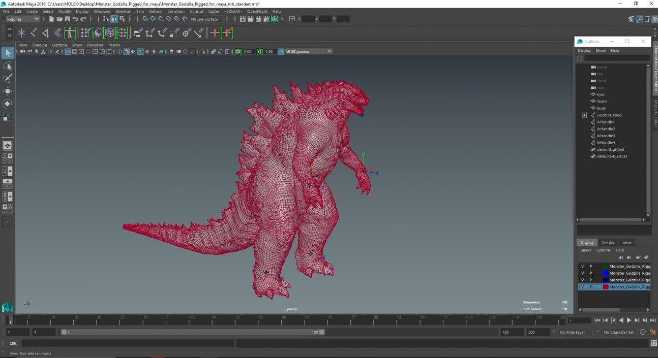 Monster Godzilla Rigged for Maya 3D