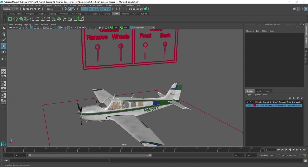 Light Aircraft Beechcraft Bonanza Rigged for Maya 3D model