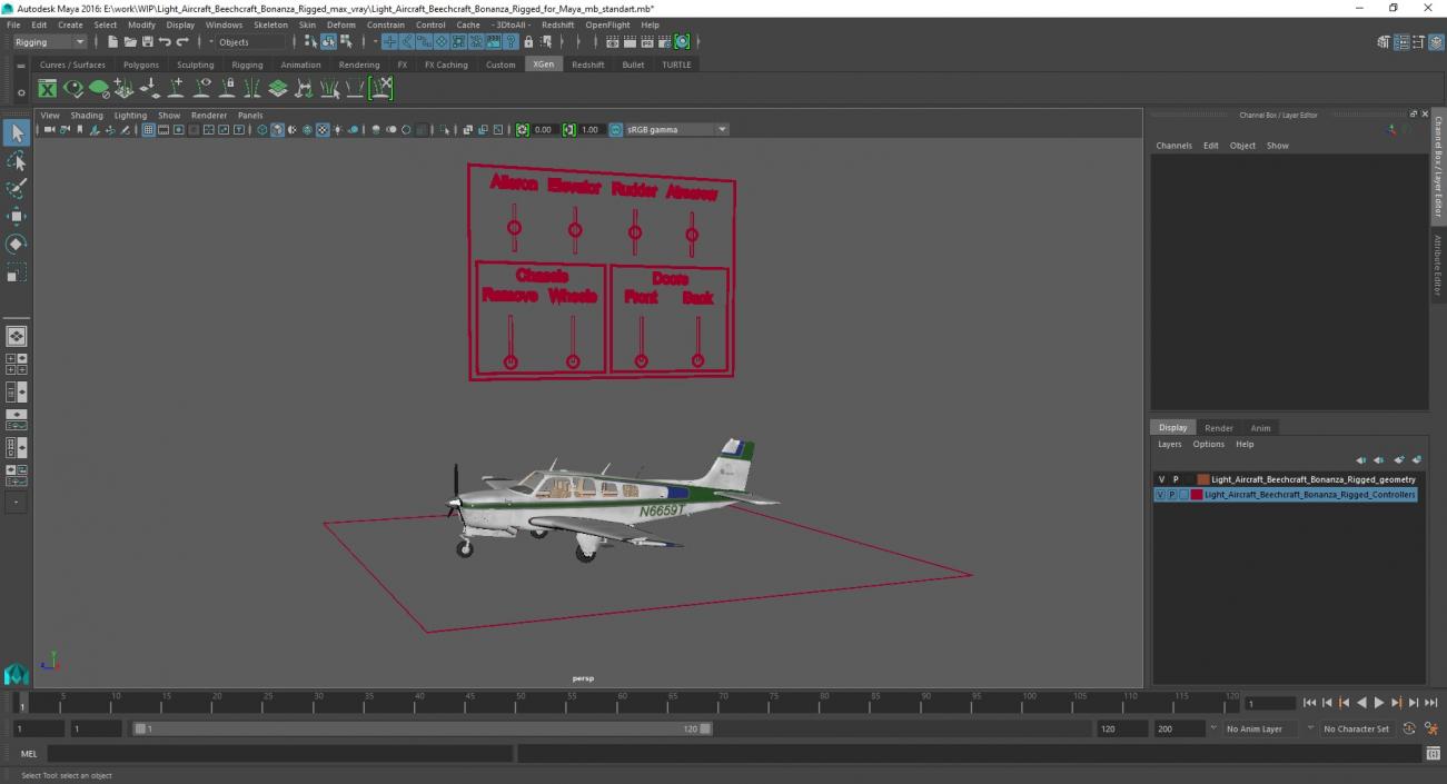 Light Aircraft Beechcraft Bonanza Rigged for Maya 3D model