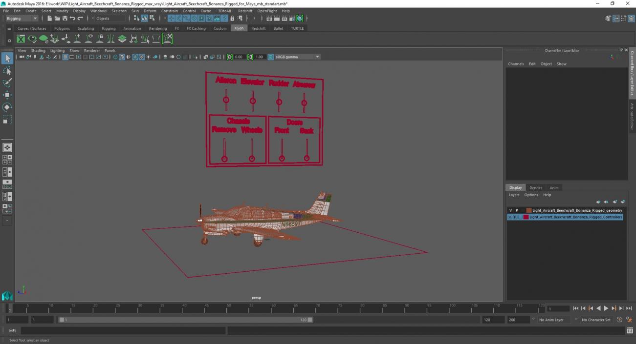 Light Aircraft Beechcraft Bonanza Rigged for Maya 3D model