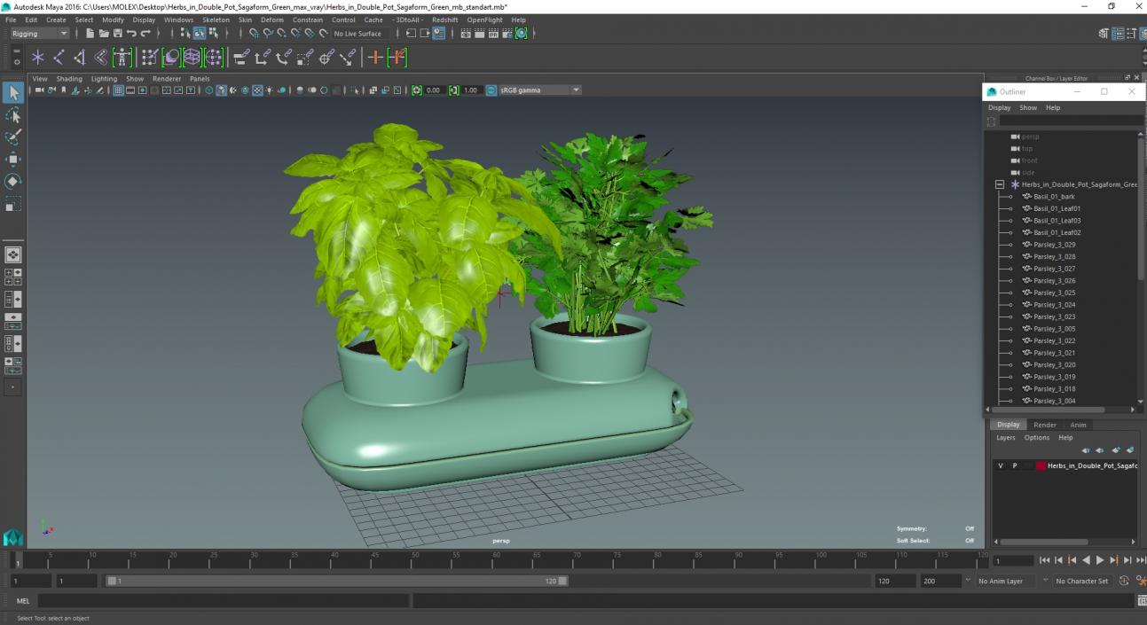 Herbs in Double Pot Sagaform Green 3D model