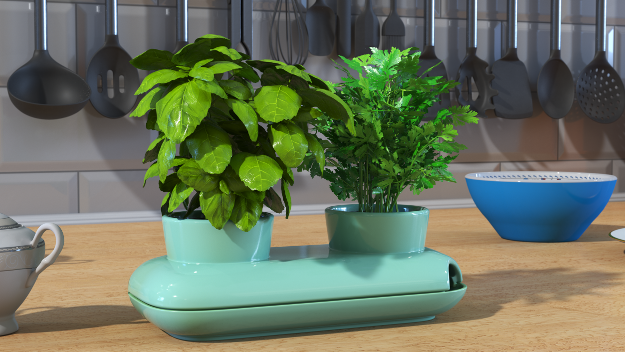 Herbs in Double Pot Sagaform Green 3D model