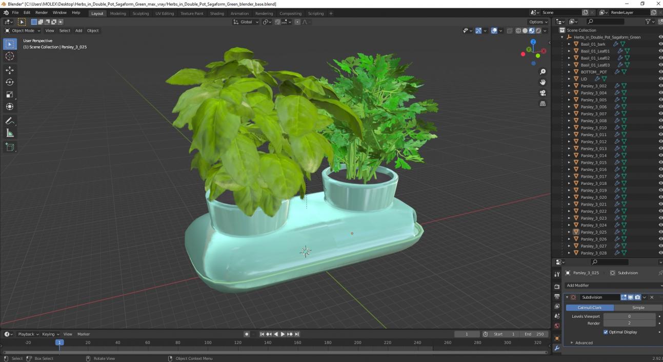 Herbs in Double Pot Sagaform Green 3D model