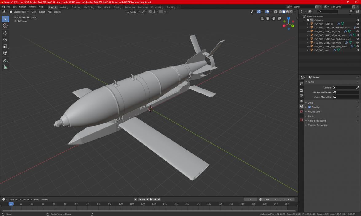 3D model Russian FAB 500 M62 Air Bomb with UMPK 2