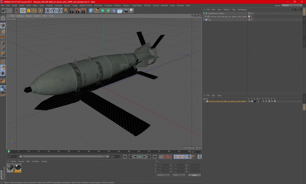 3D model Russian FAB 500 M62 Air Bomb with UMPK 2