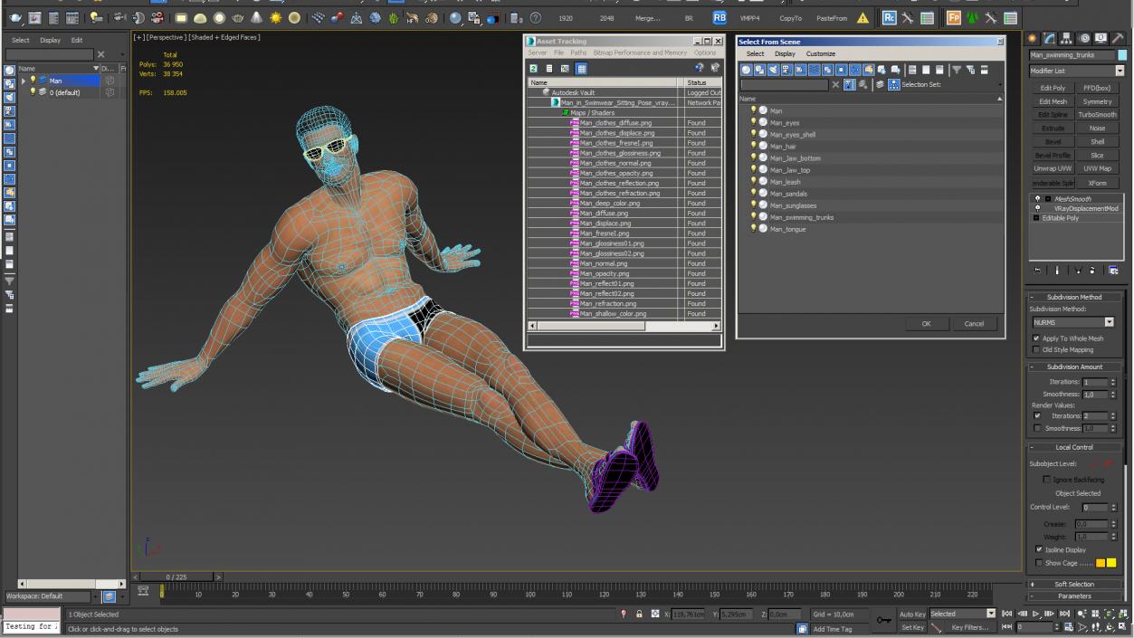 3D Man in Swimwear Sitting Pose model