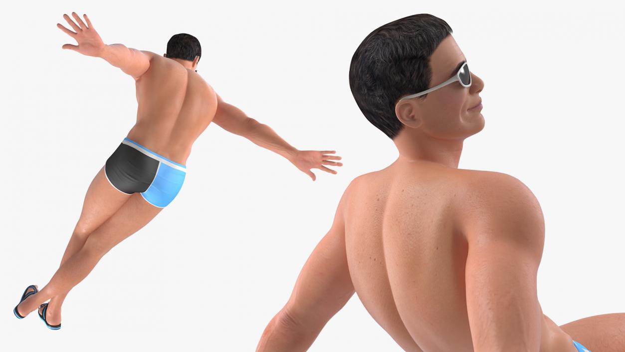 3D Man in Swimwear Sitting Pose model