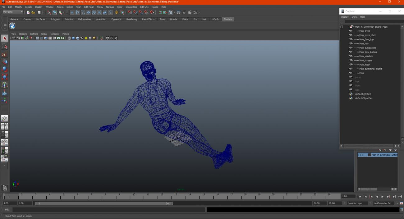 3D Man in Swimwear Sitting Pose model