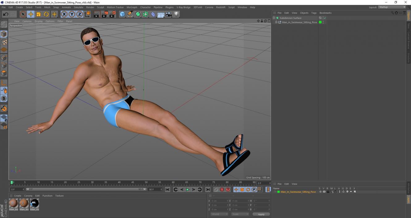 3D Man in Swimwear Sitting Pose model