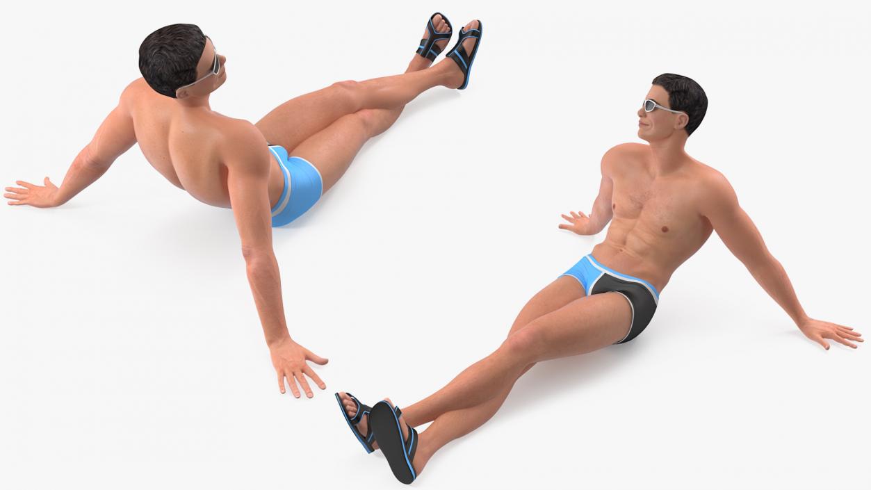 3D Man in Swimwear Sitting Pose model