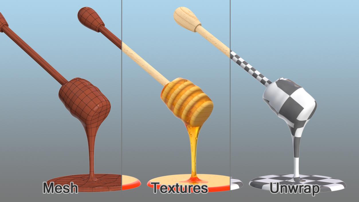 3D Honey Dripping from Wooden Honey Drizzler