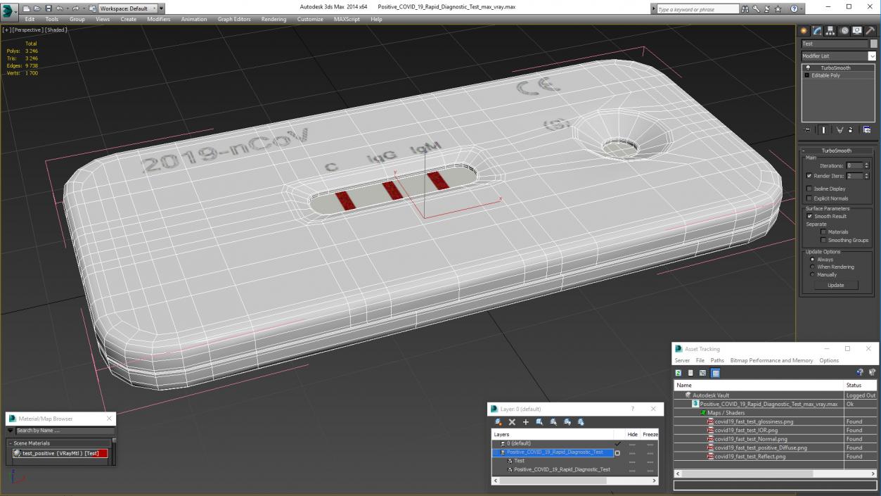 Positive COVID 19 Rapid Diagnostic Test 3D model