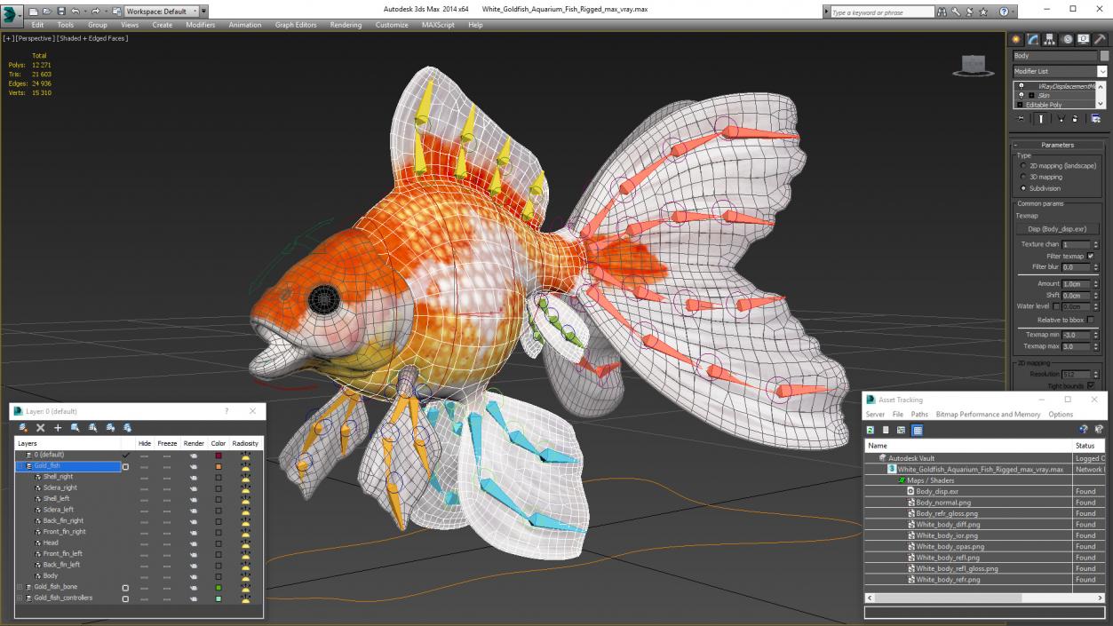 3D model White Goldfish Aquarium Fish Rigged