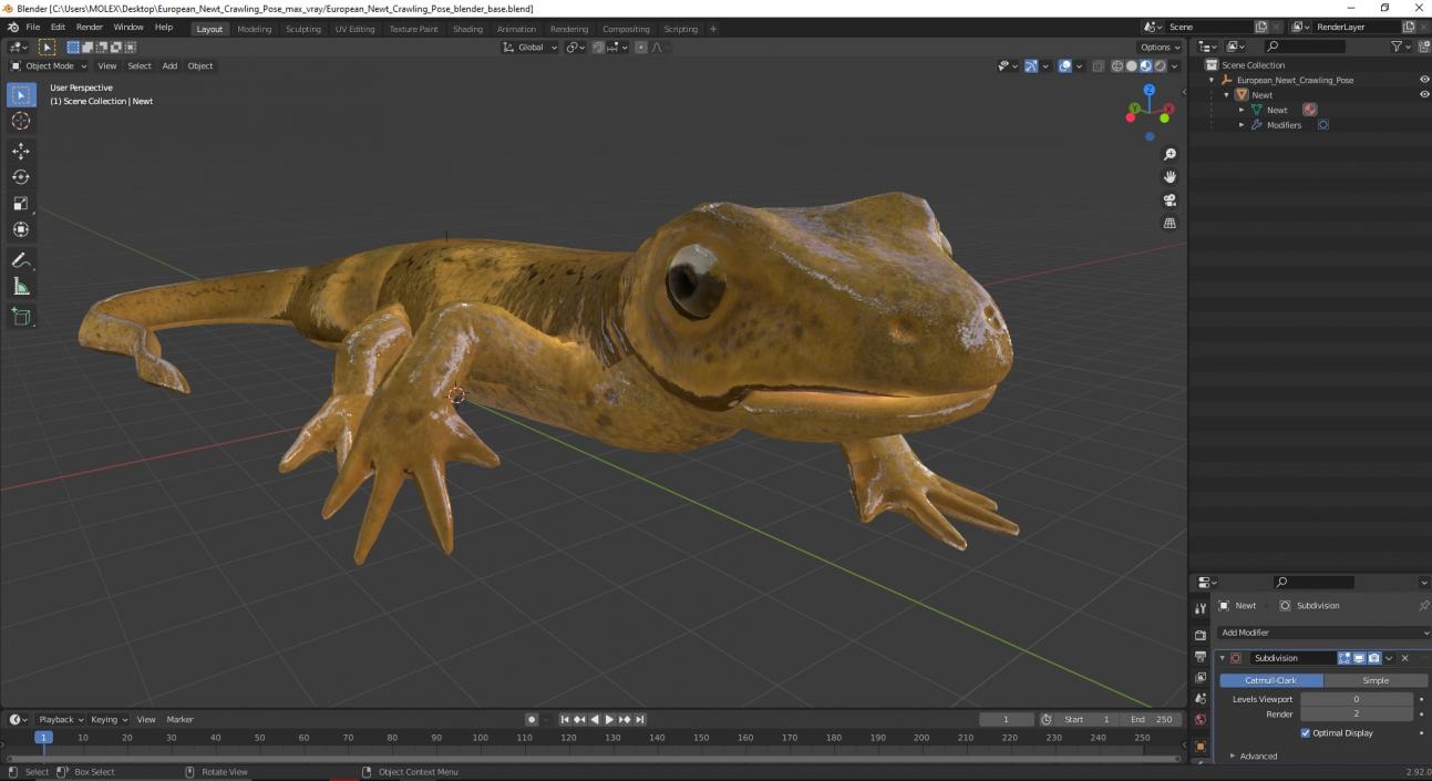 European Newt Crawling Pose 3D