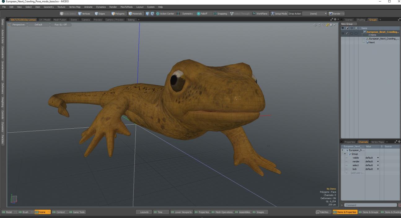 European Newt Crawling Pose 3D