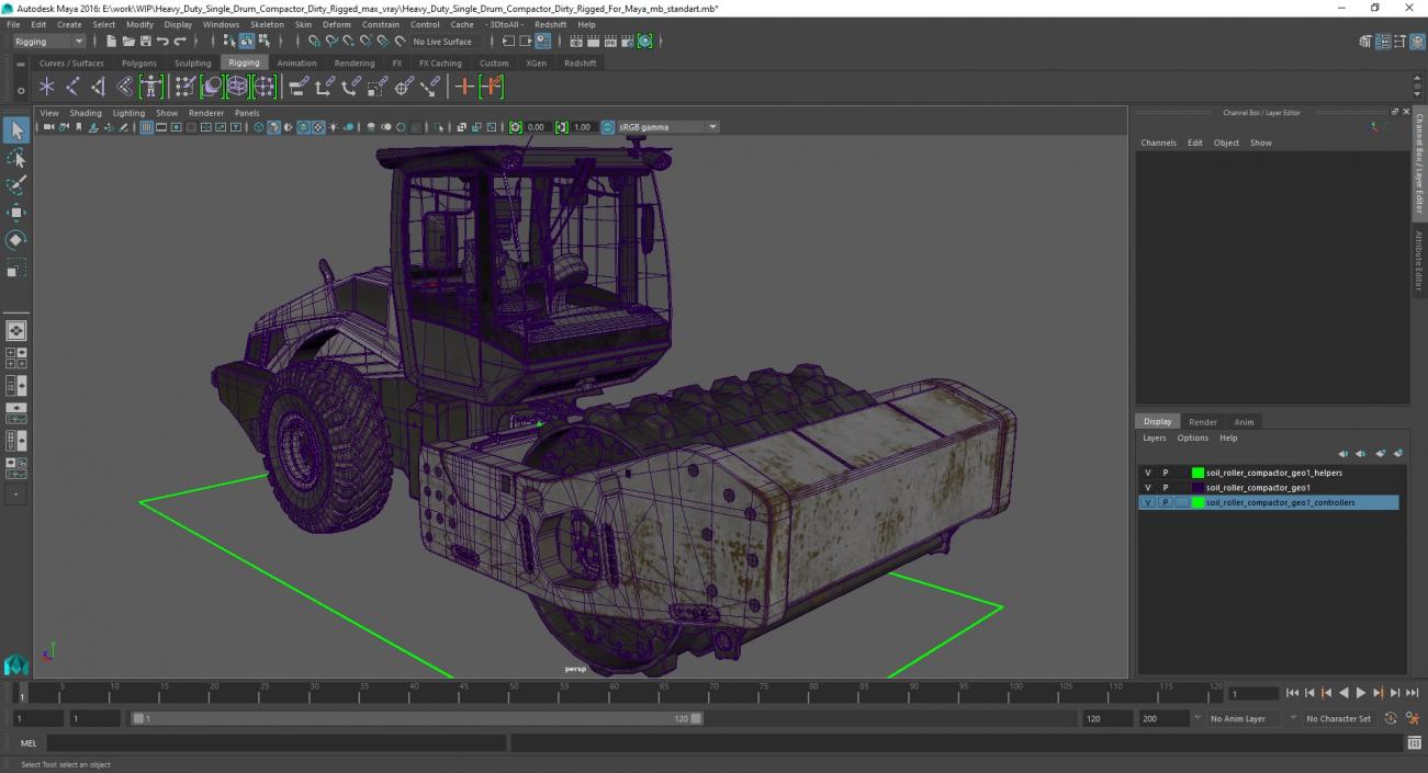 Heavy Duty Single Drum Compactor Dirty Rigged for Maya 3D model