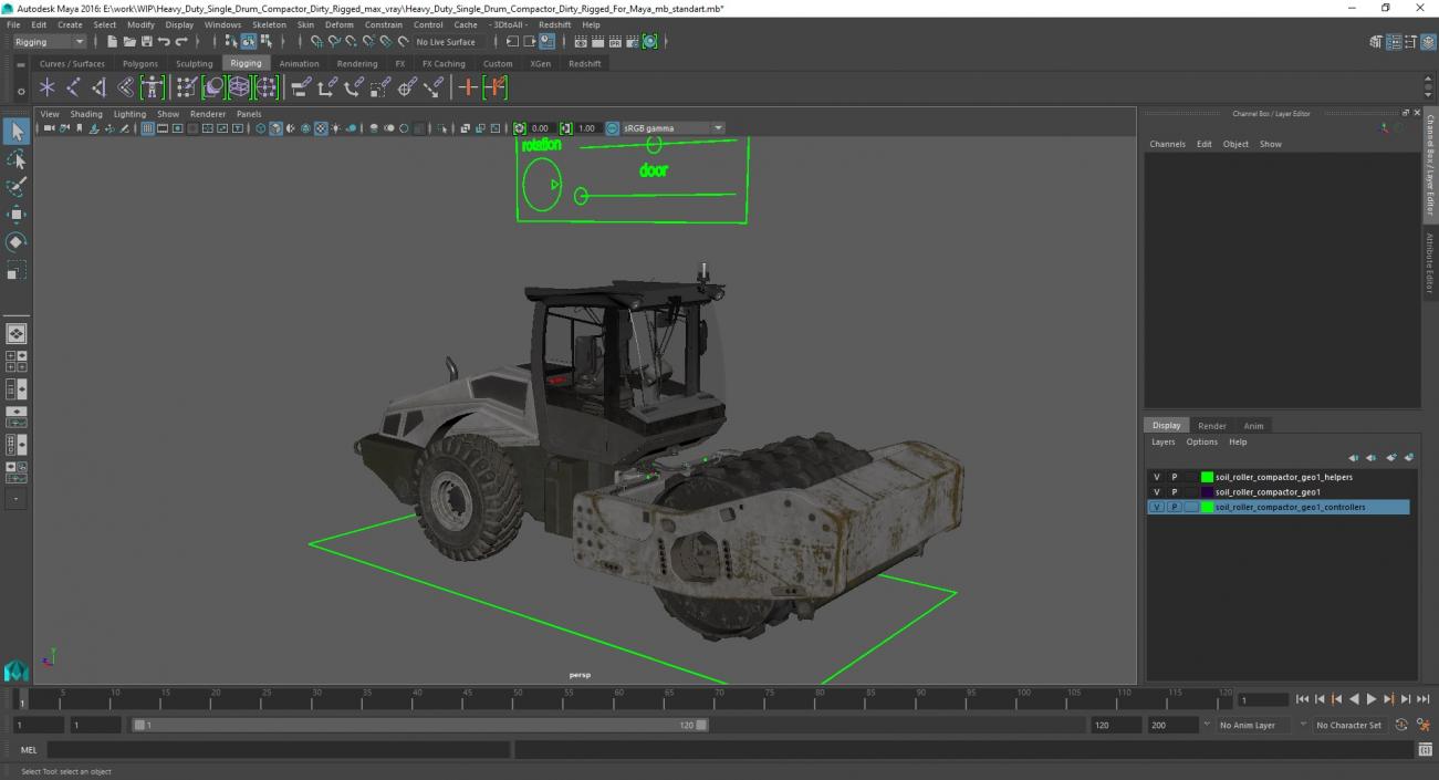 Heavy Duty Single Drum Compactor Dirty Rigged for Maya 3D model