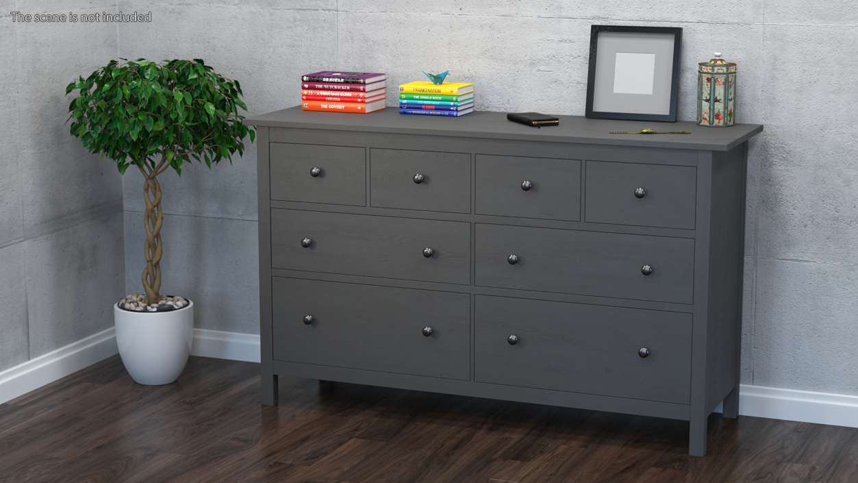 3D Hemnes Ikea 8 Drawer Dresser Dark Gray model