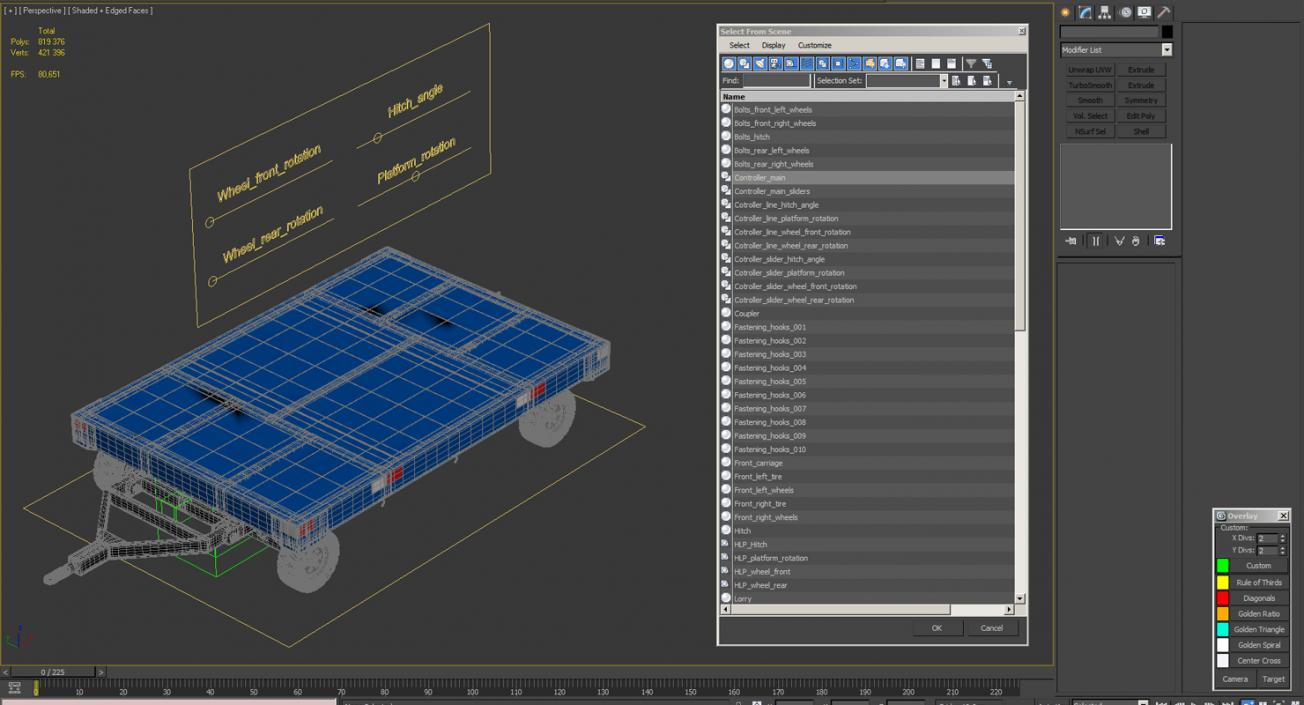 3D model Airport Baggage Trailer Rigged