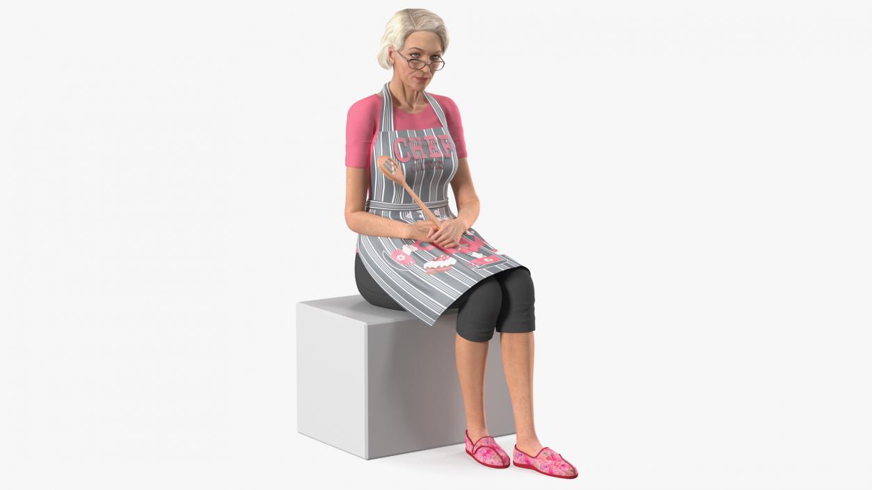 Old Lady wearing Apron Siting Pose 3D model