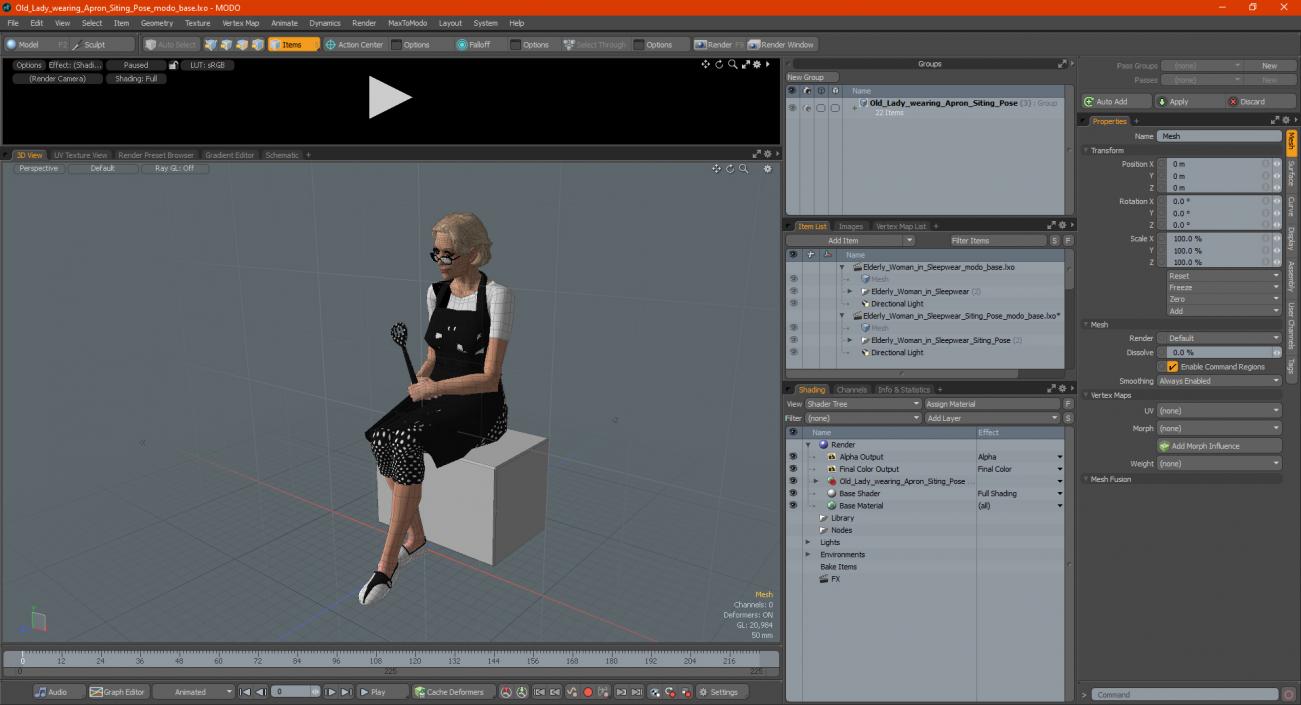 Old Lady wearing Apron Siting Pose 3D model