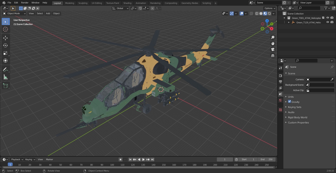 3D Green T129 ATAK Helicopter