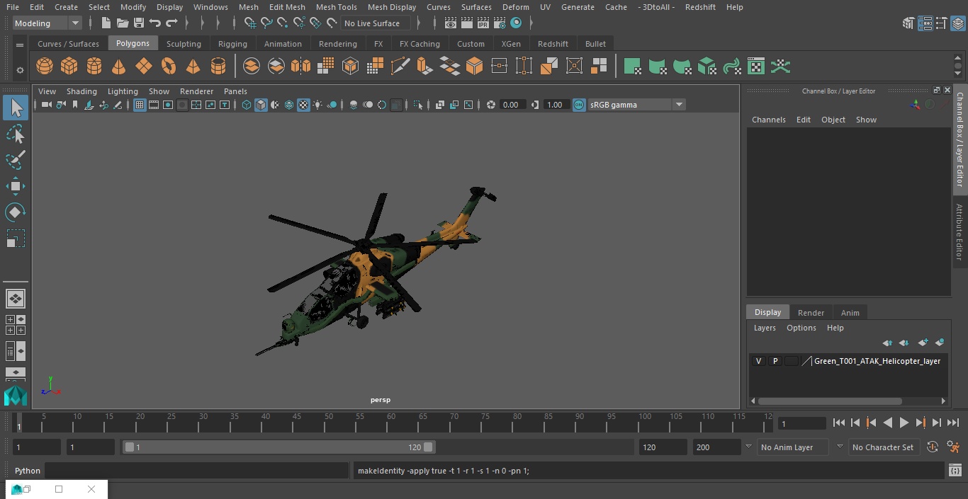 3D Green T129 ATAK Helicopter