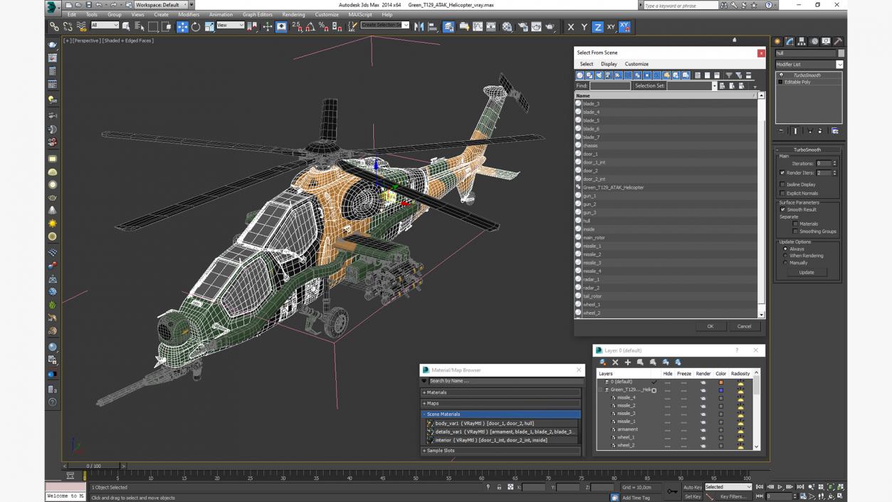 3D Green T129 ATAK Helicopter