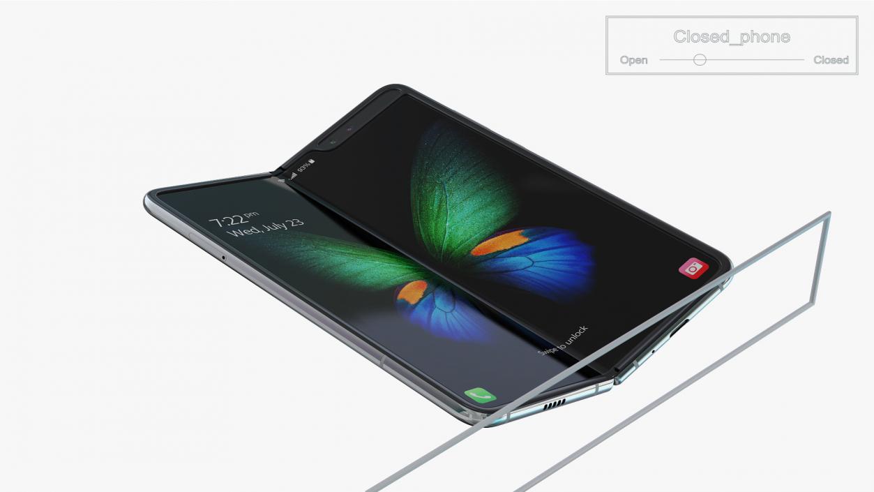 3D Samsung Galaxy Fold Silver Rigged model