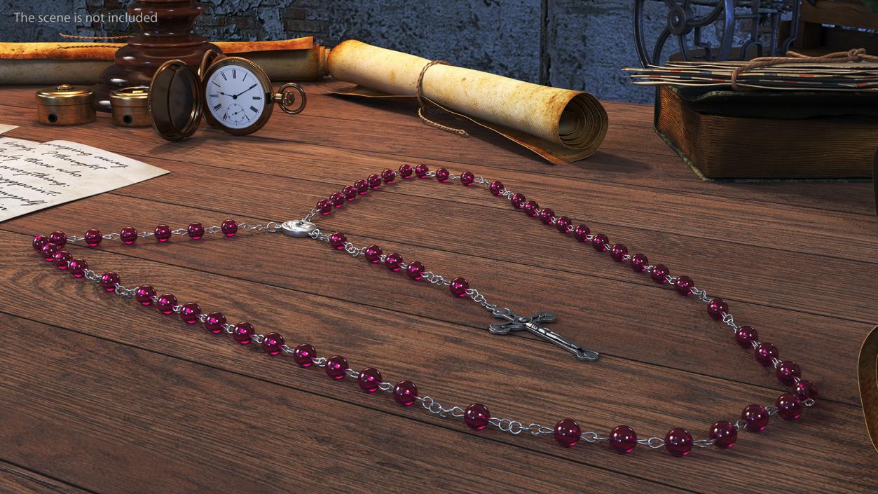 3D model Christian Rosary Beads with Crucifix Red