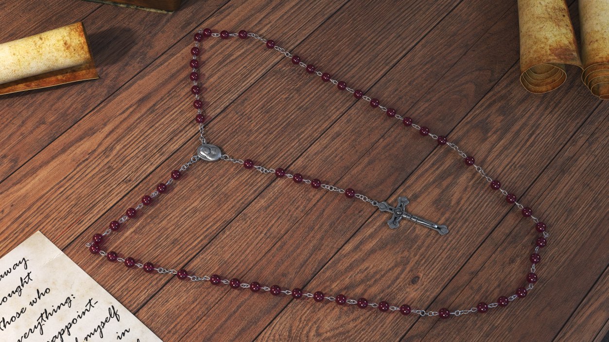 3D model Christian Rosary Beads with Crucifix Red