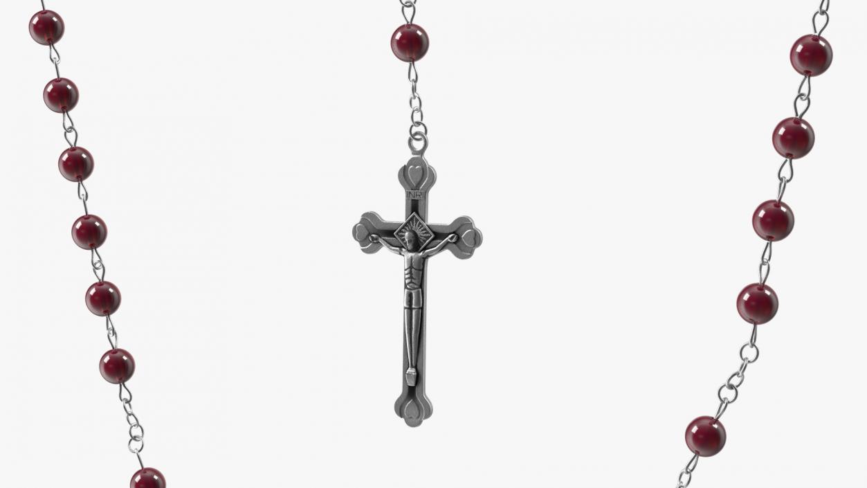 3D model Christian Rosary Beads with Crucifix Red