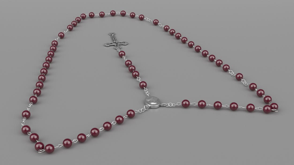 3D model Christian Rosary Beads with Crucifix Red