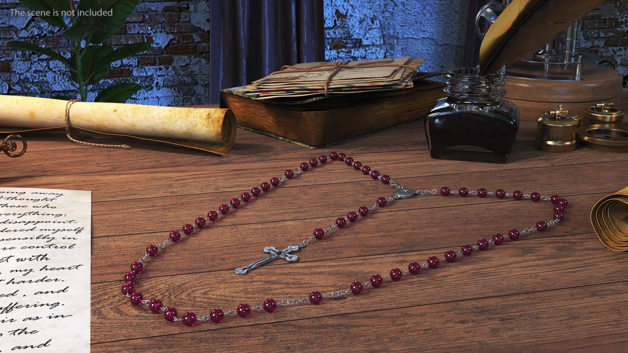 3D model Christian Rosary Beads with Crucifix Red