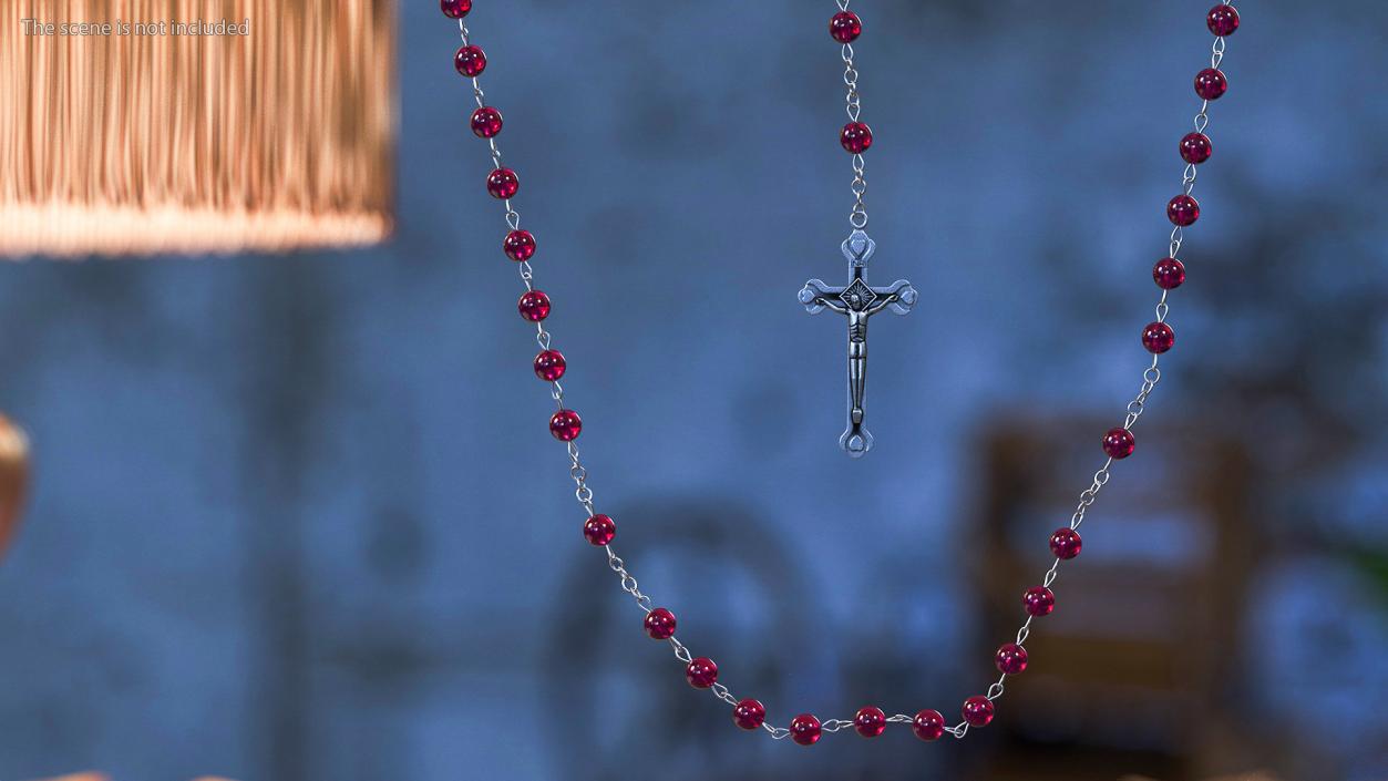 3D model Christian Rosary Beads with Crucifix Red