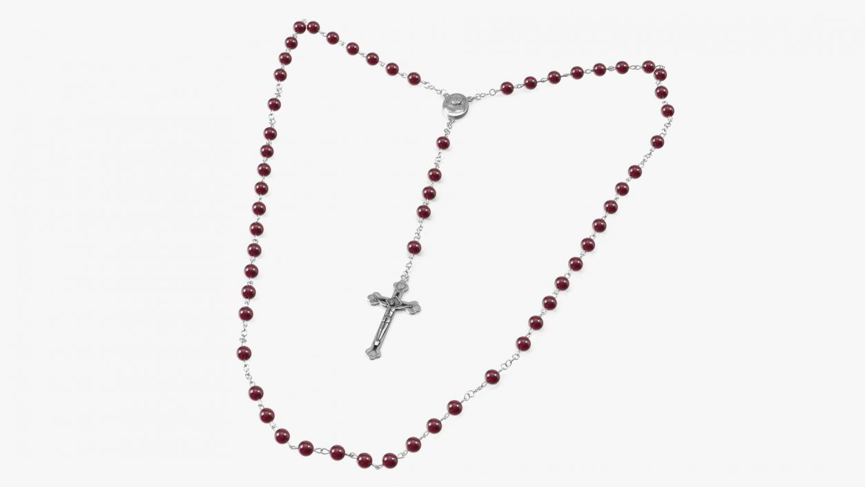 3D model Christian Rosary Beads with Crucifix Red