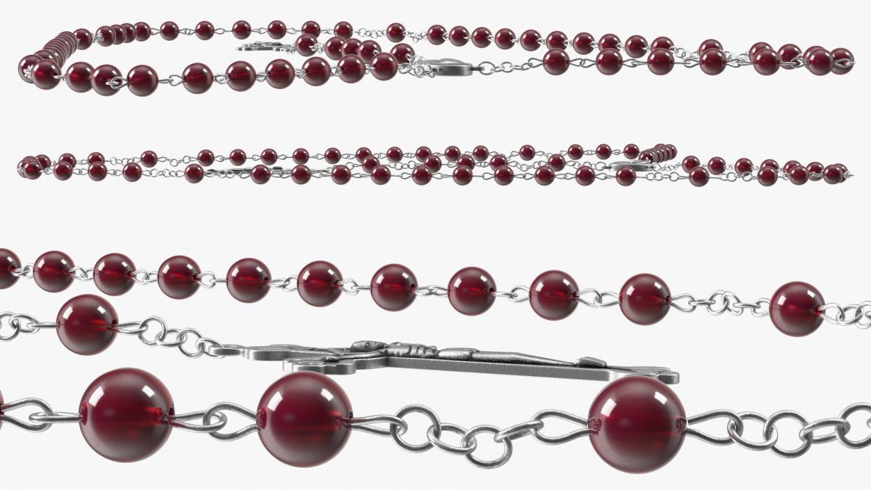 3D model Christian Rosary Beads with Crucifix Red