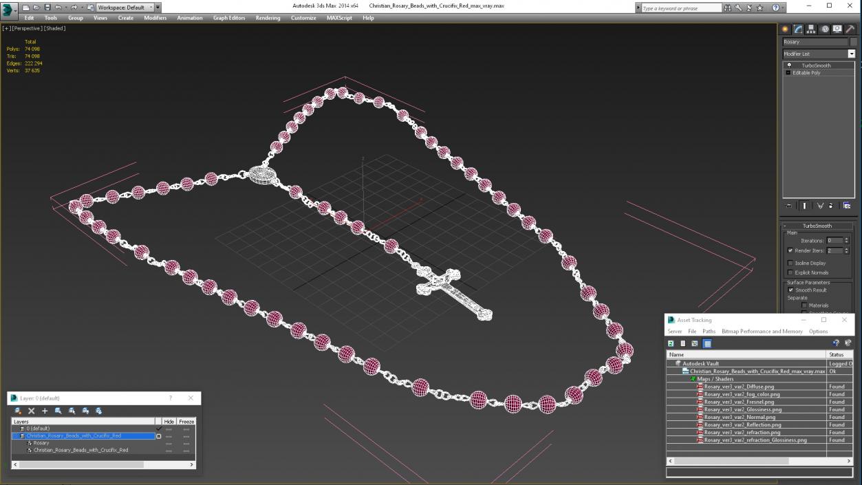 3D model Christian Rosary Beads with Crucifix Red