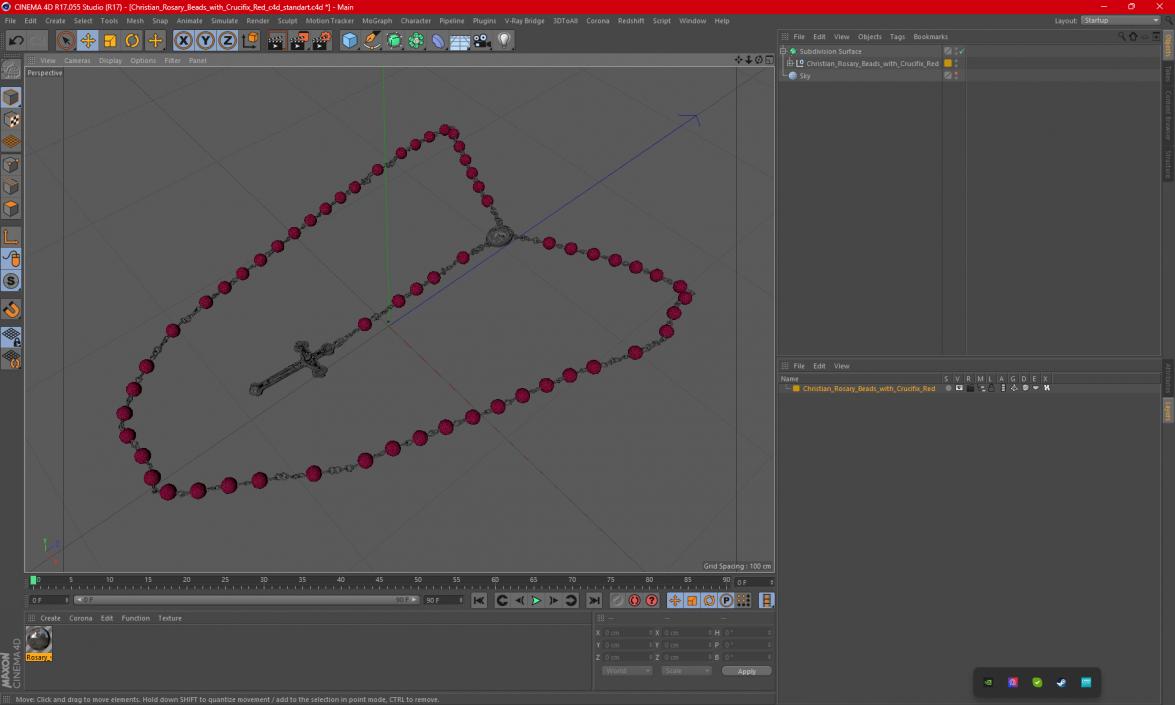 3D model Christian Rosary Beads with Crucifix Red